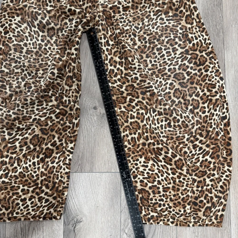 GAP Leopard Print Wide Leg Pants Tan Black barrel parachute leg 2 petite western - Picture 12 of 16